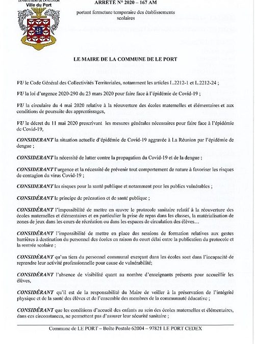 Arrêté – fermeture des établissements scolaires