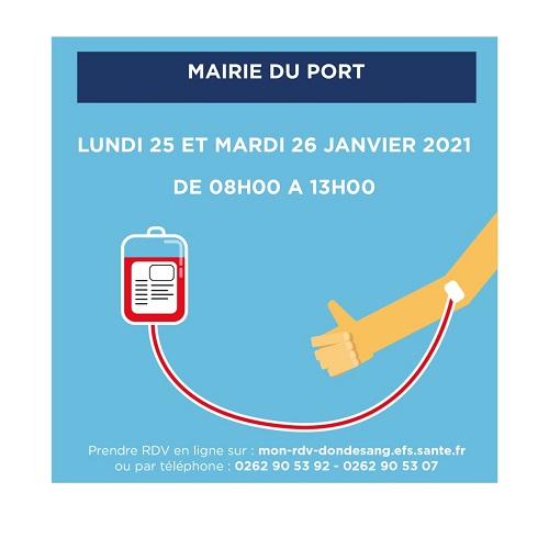 Planning don du sang:  rendez-vous les 25 et 26 Janvier à la Mairie du Port