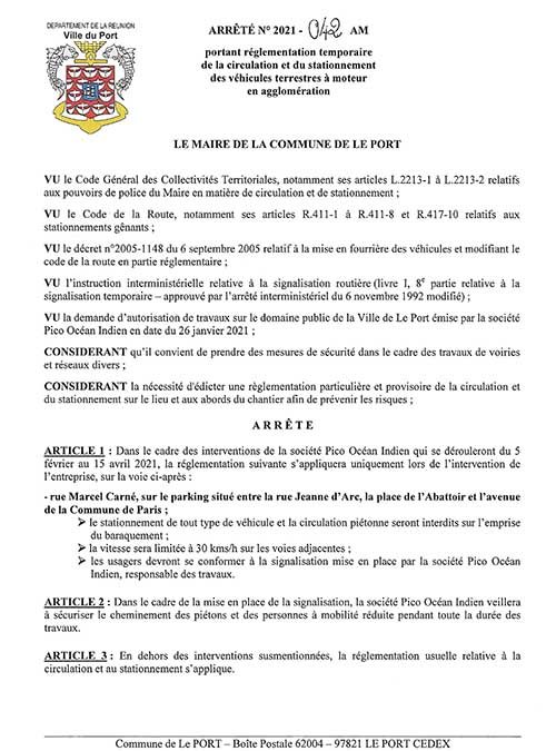 Arrêté- réglementation temporaire de la circulation et du stationnement