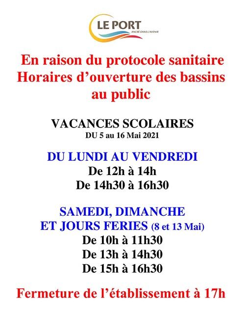 Horaires d’ouverture de la piscine – vacances de mai