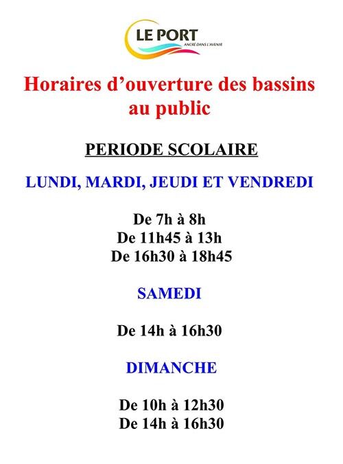 Horaires d’ouverture de la piscine