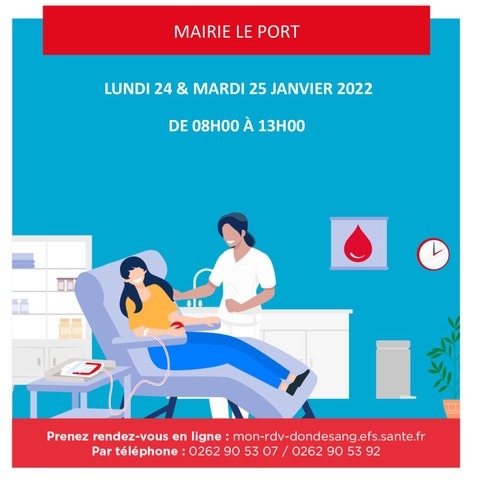 Don de sang: collectes les 24 et 25  janvier au Port