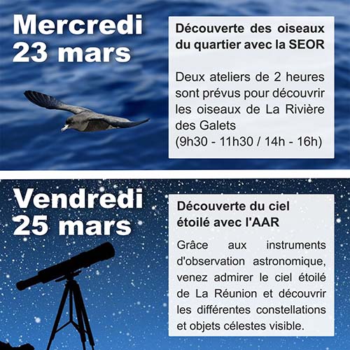 Inscrivez-vous pour deux activités découverte à la Rivière des Galets