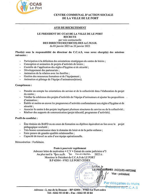 Avis de recrutement : directeurs(rices) des ACMSH