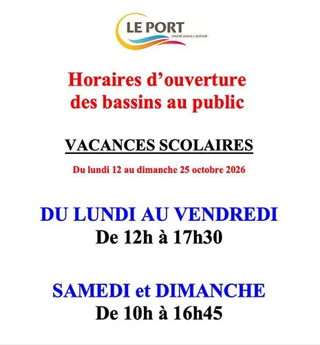 Horaires d&rsquo;ouverture de la piscine